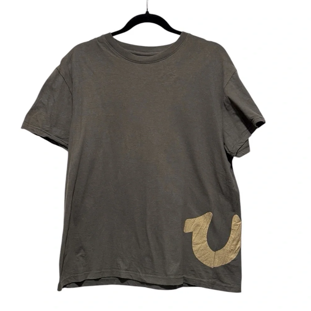 True Religion Mens Horseshoe Logo Short Sleeve Tee Olive Green T-Shirt sz Large